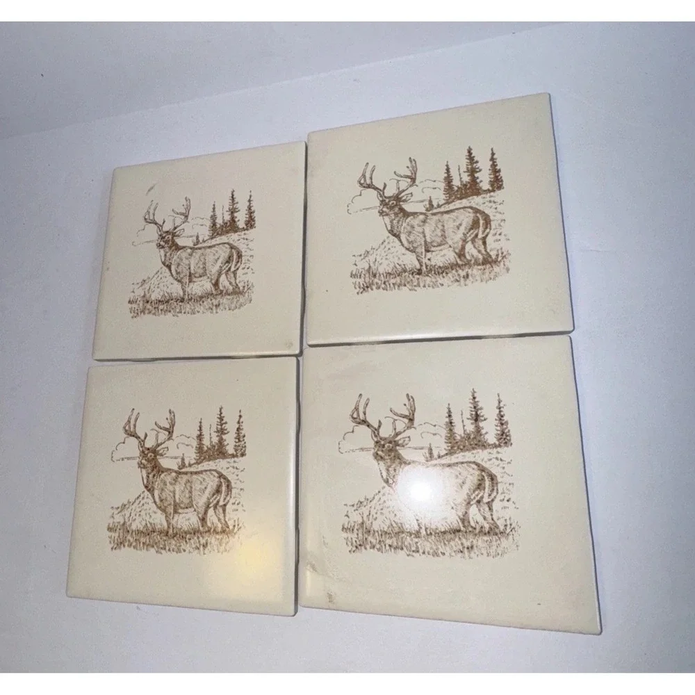 4 Coasters‎ Deer Ceramic